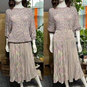 Vintage Pastel Rainbow Knit Skirt Set
